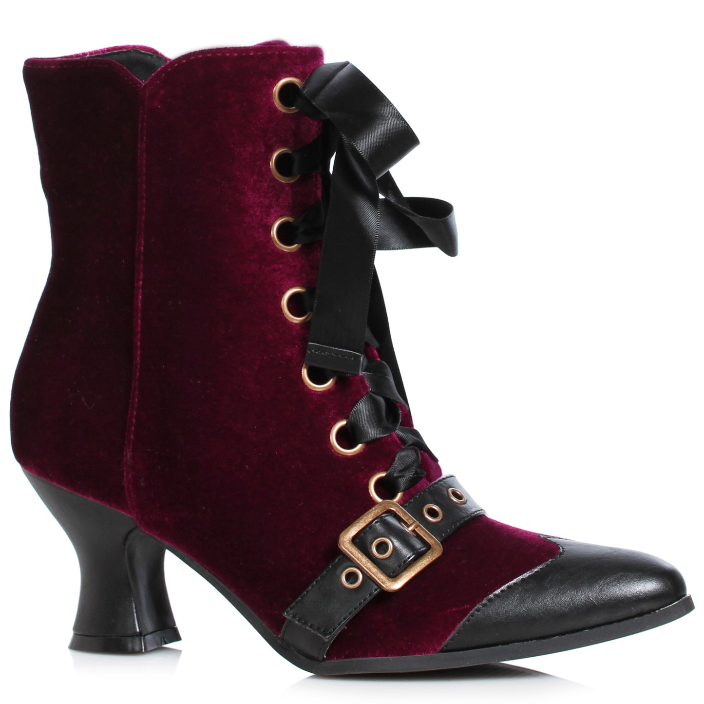 253-CHARMED Ellie Shoes 2.5" Velvet Witch Shoe with Buckles and Bow FESTIVAL ANKLE BOOT 2 INCH HEEL