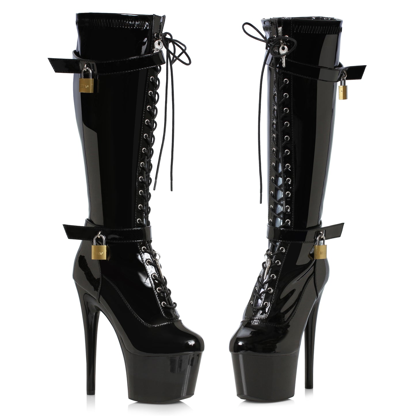 709-BOUND Ellie Shoes 7" Knee Boot Lace Up With Lock 7 INCH HEEL KNEE HIGH