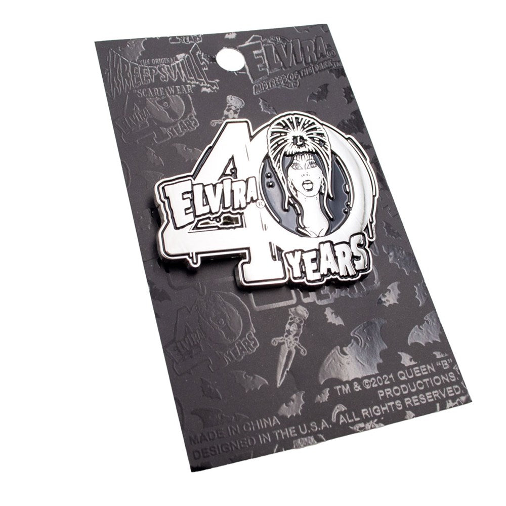 Elvira 40 Years Logo Silver Enamel Pin
