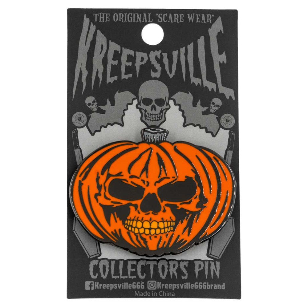 Pumpkin Skull Orange Enamel Pin