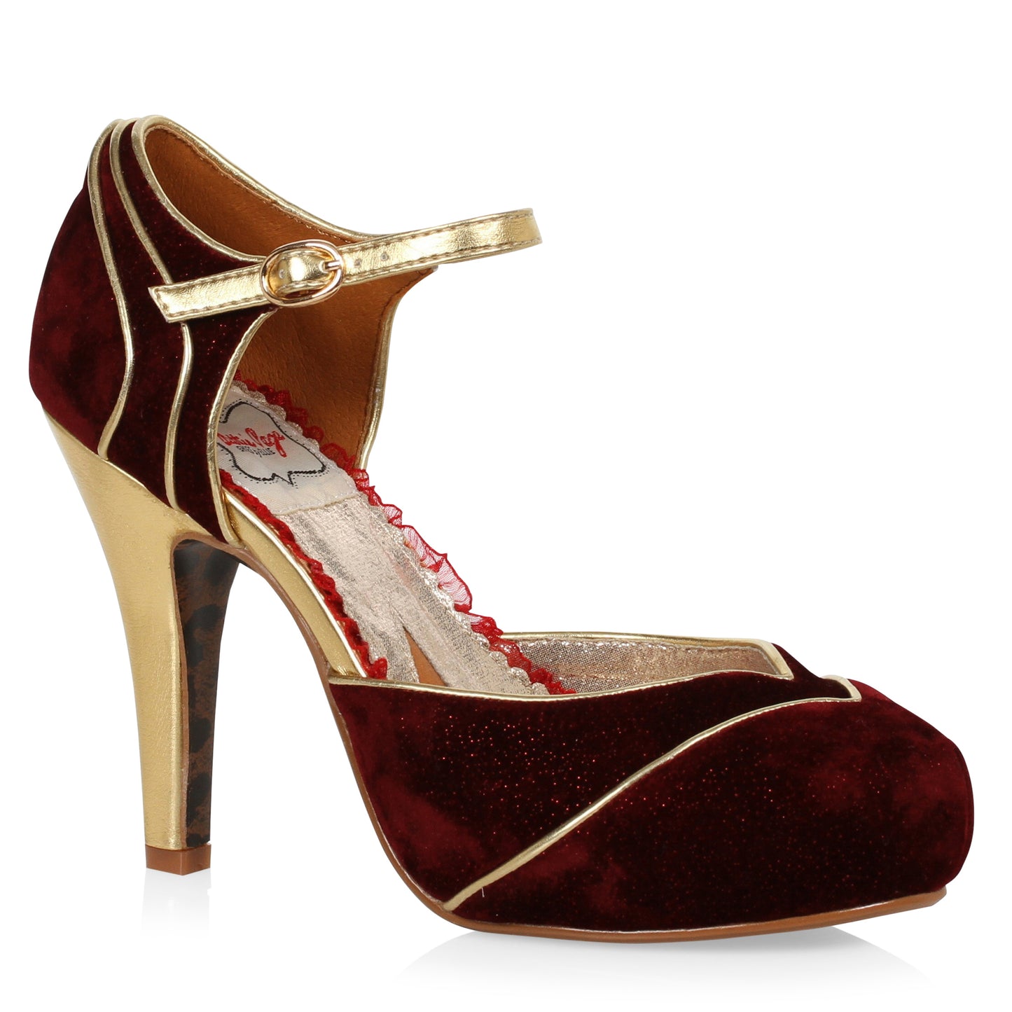 BP412-RUBY Bettie Page 4" Closed Toe Shoe with Metallic Piping & Detail (Suede) 2 INCH HEEL