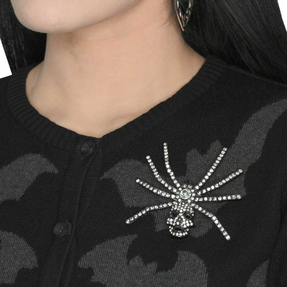 Dia Spider Skull Brooch Clear