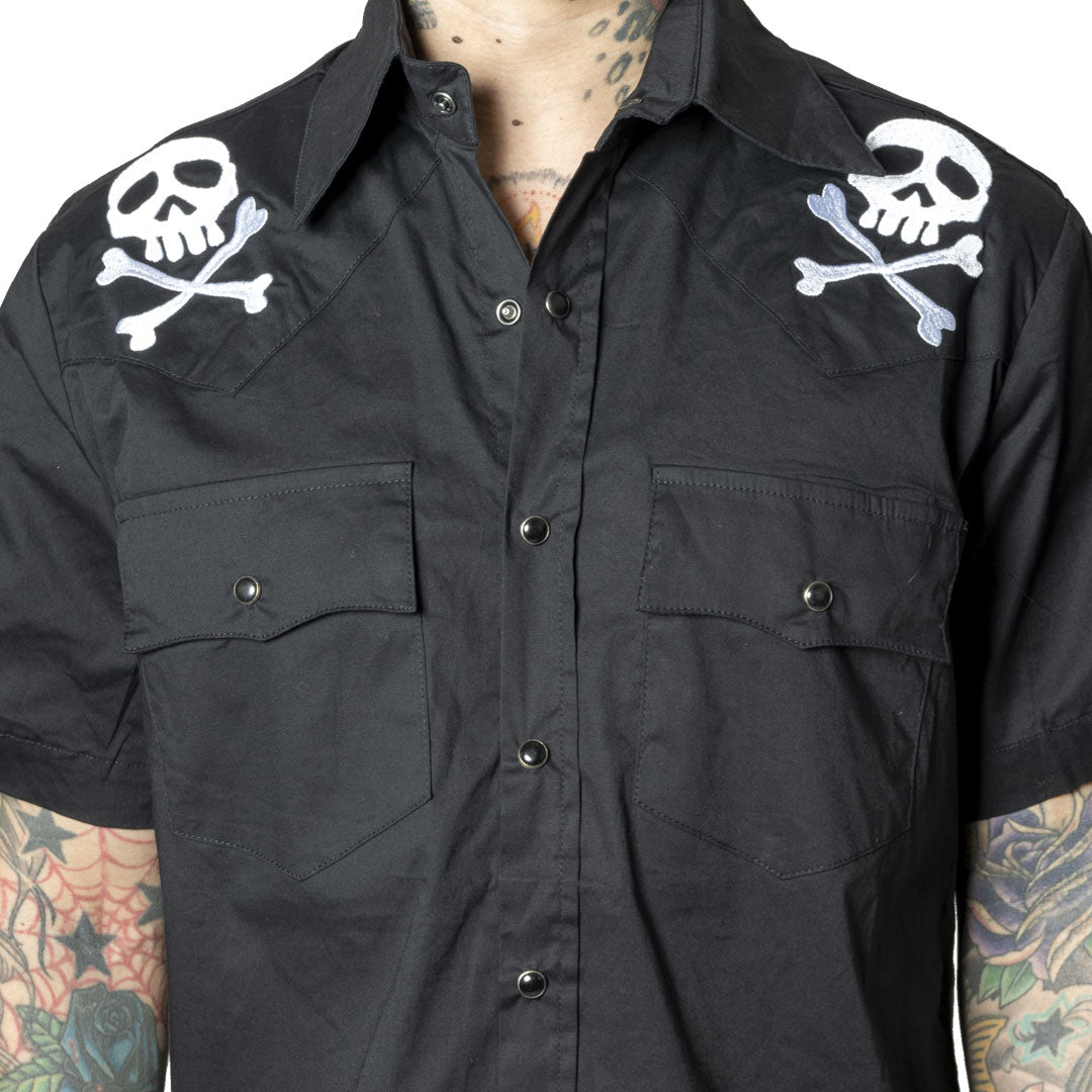 Harlock Skull X Bones Western Men's Shirt Kreepsville Halloween Hip Crypt Clothing Rockabilly Cowboy Goth