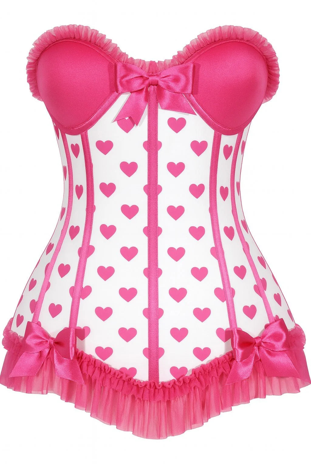 Lavish White & Pink Hearts Lycra Hook & Eye Back Closure Bustier