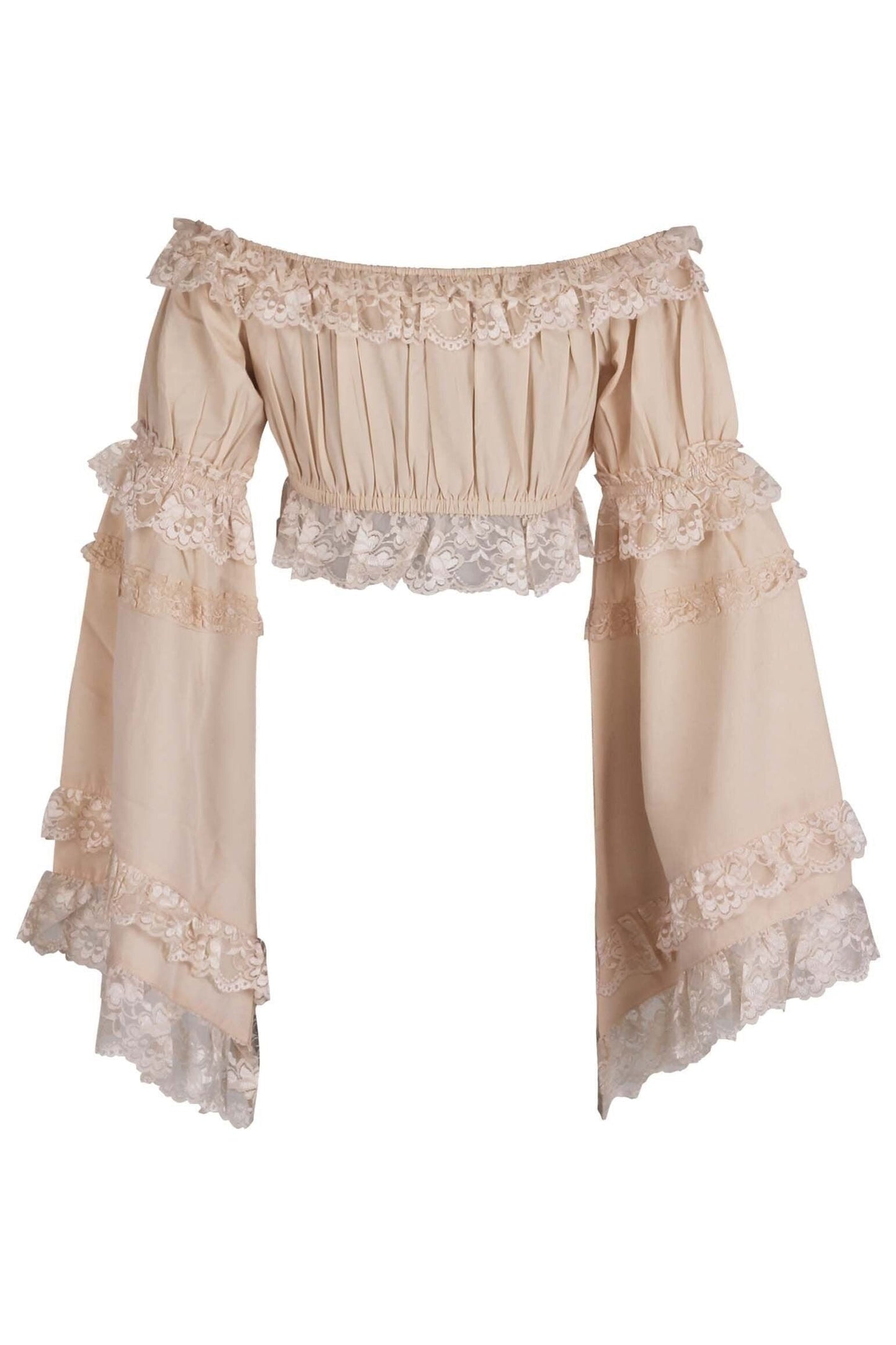 Beige Smocked Flare Sleeve Peasant Top - Daisy Corsets