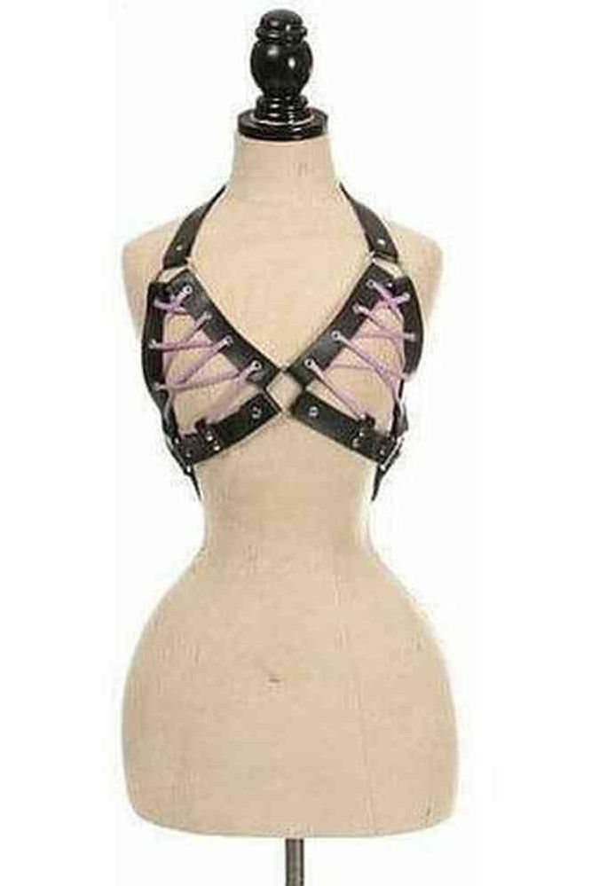 Black Faux Leather Lace - Up Bra Top - Lavender - Daisy Corsets