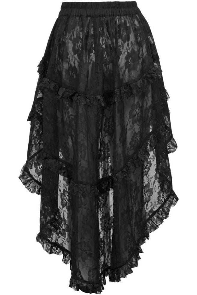 Black Lace Ruched Front High Low Lace Skirt - Daisy Corsets