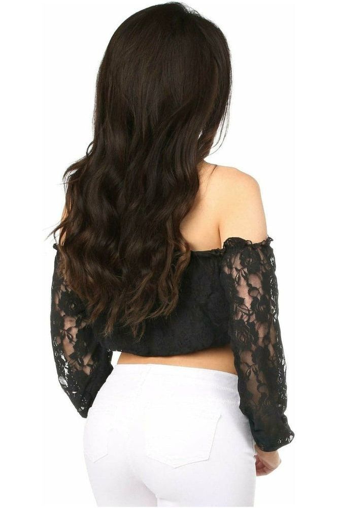 Black Lined Lace Long Sleeve Peasant Top - Daisy Corsets