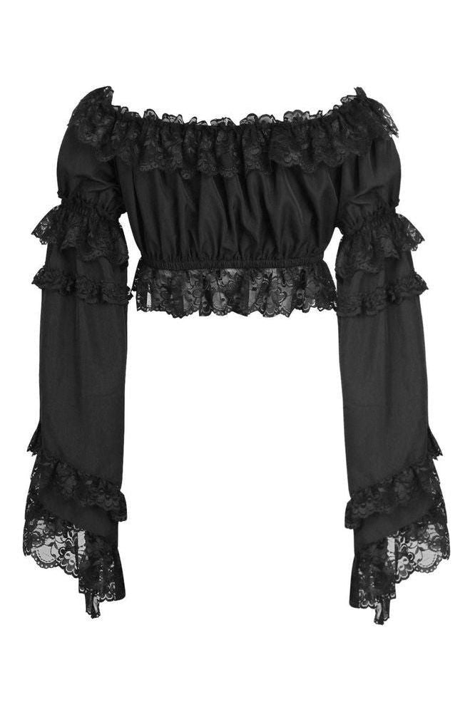 Black Smocked Flare Sleeve Peasant Top - Daisy Corsets