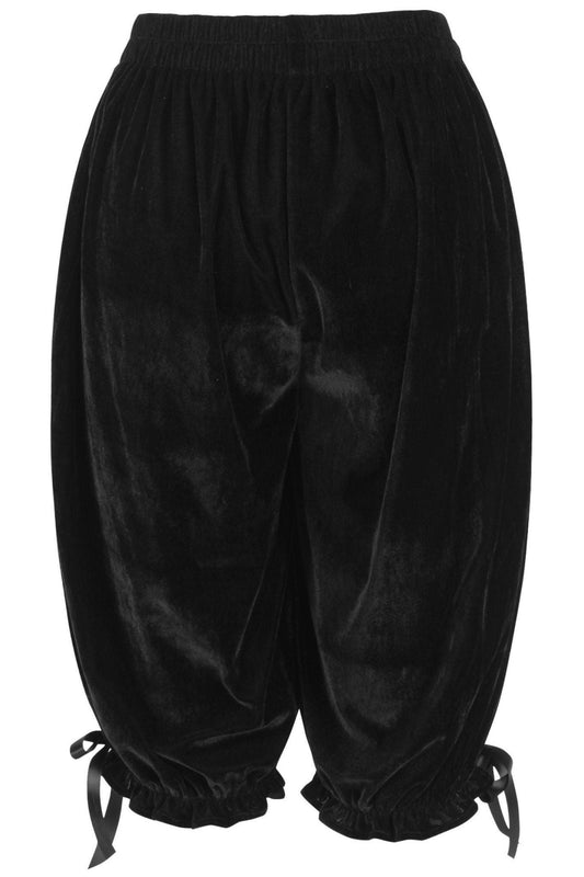 Black velvet pants with drawstrings on a white background