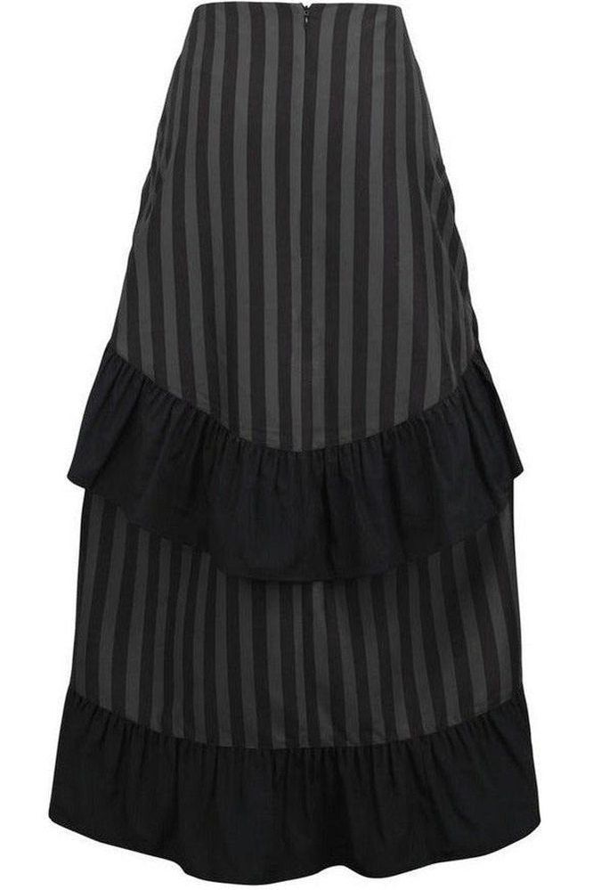 Black/Grey Stripe Adjustable High Low Skirt - Daisy Corsets