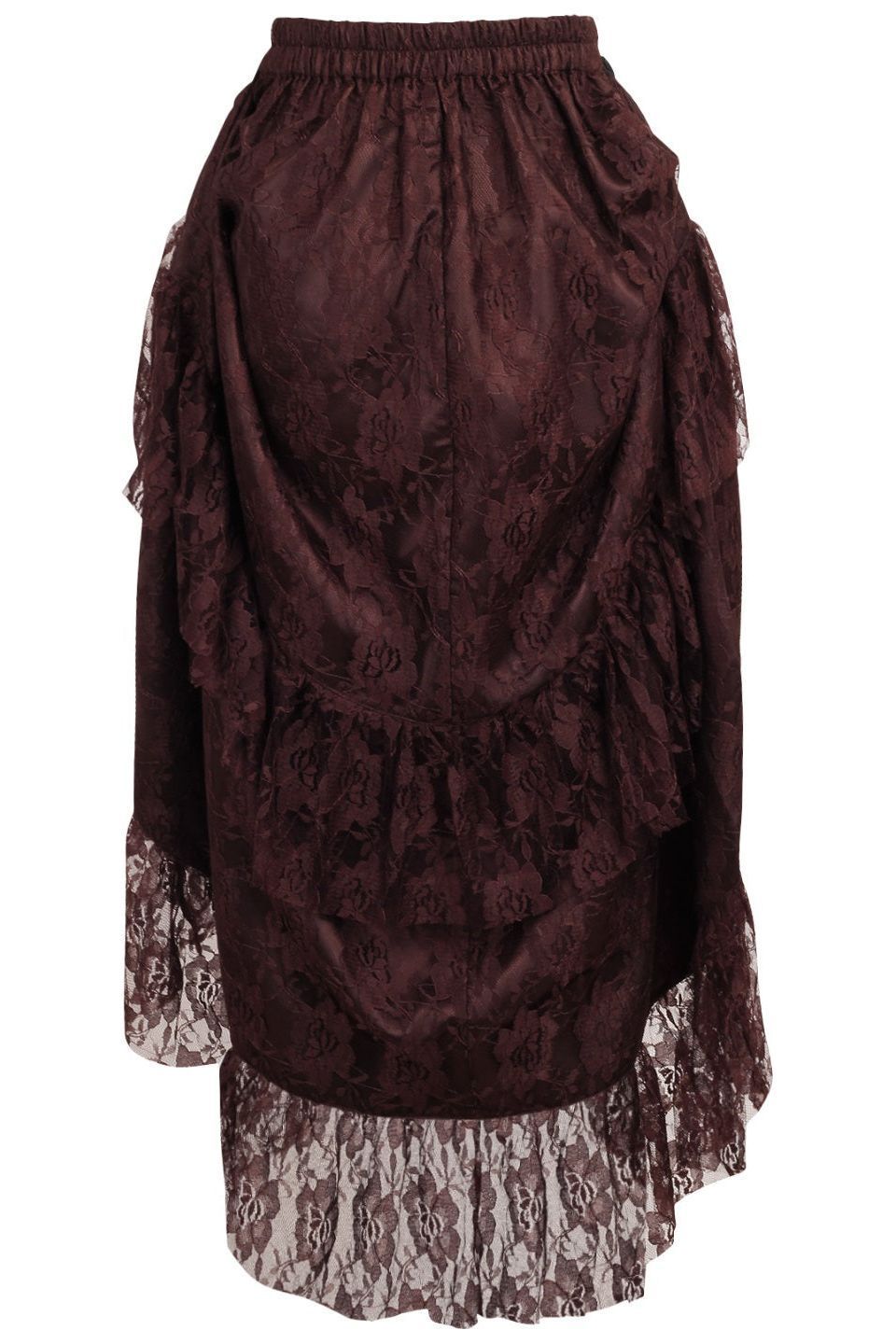 Brown Lace Adjustable High Low Bustle Skirt - Daisy Corsets