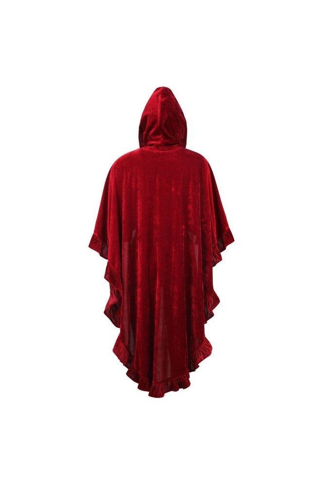 Dark Red Velvet Hooded Ruffle Cape - Daisy Corsets