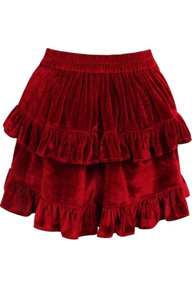 Dark Red Velvet Ruched Bustle Skirt - Daisy Corsets