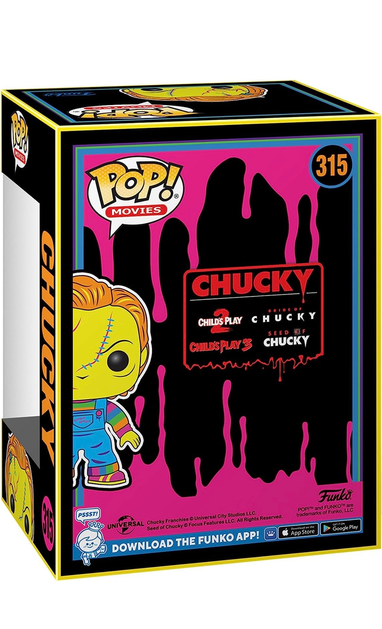 Child's Play Chucky Black Light Pop! Vinyl Figure Hip Crypt Entertainment Earth Funko