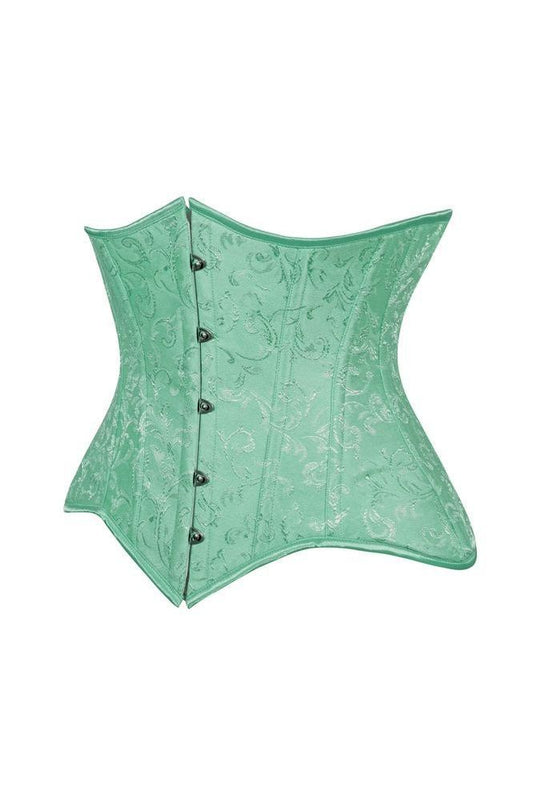 Lavish Mint Green Brocade Waist Cincher Under Bust Corset w/Front Busk Closure - Daisy Corsets