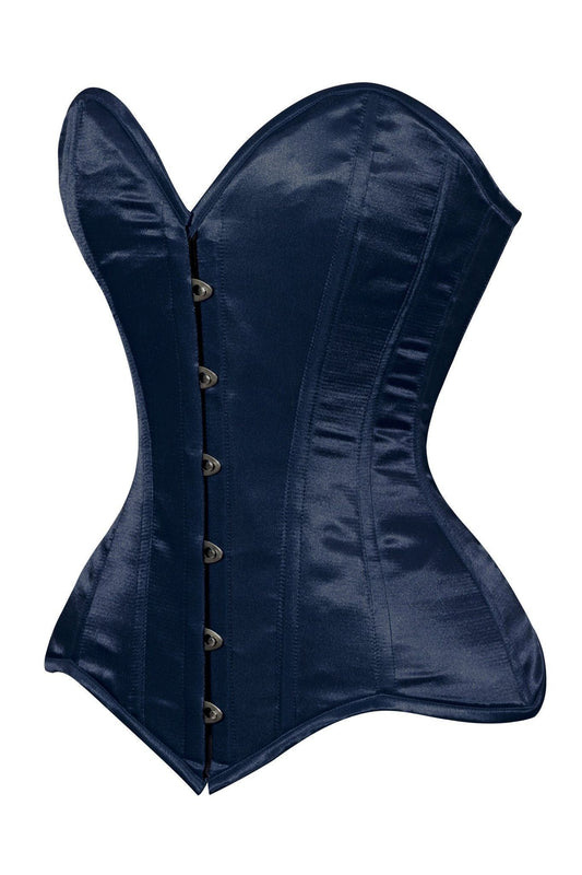 Lavish Navy Blue Satin Overbust Corset Sweetheart Neckline Busk Closure - Daisy Corsets