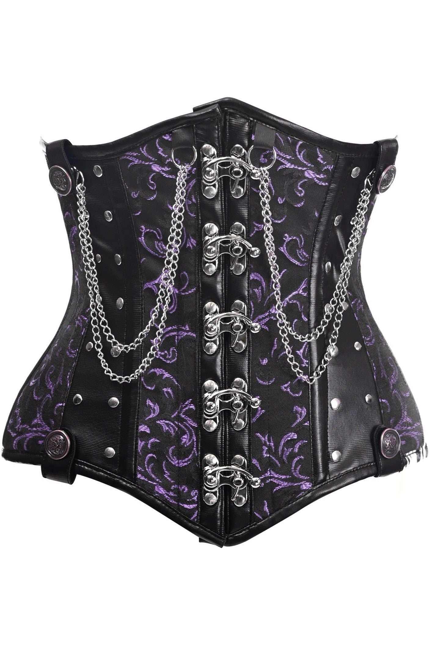 Top Drawer Black/Purple Steel Boned Underbust Corset w/Chains and Clasps - Daisy Corsets