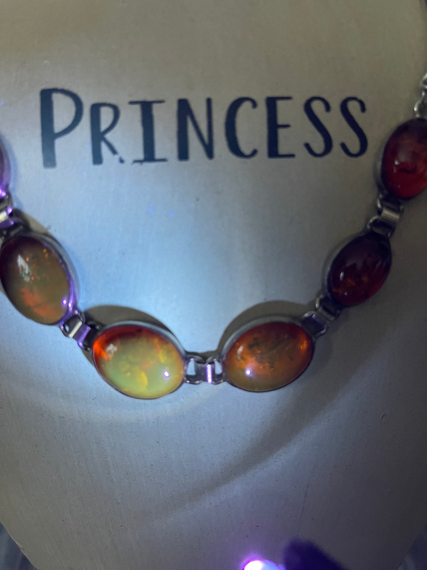 Vintage Amber Sterling Silver Cabochon Necklace