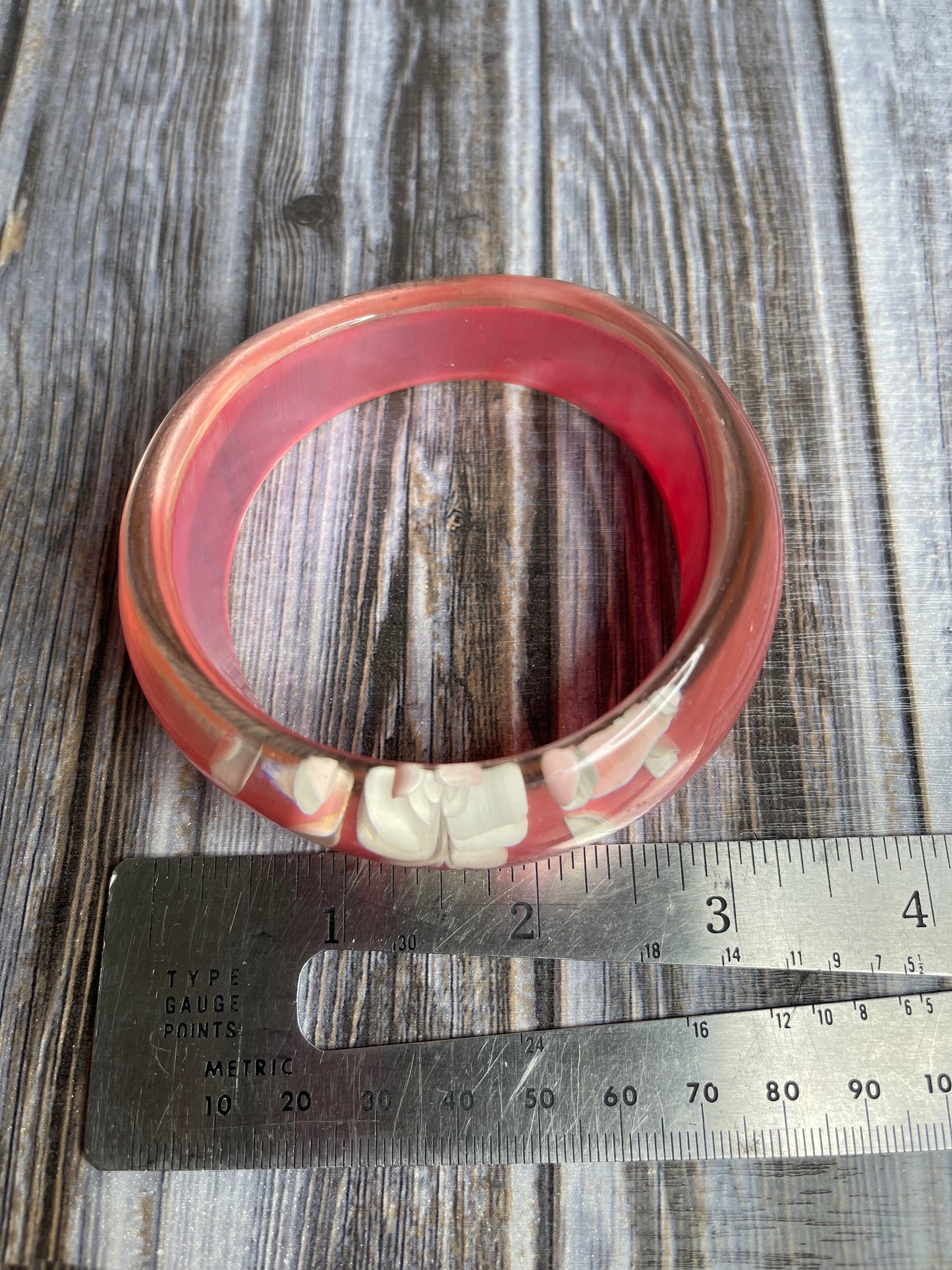 Vintage Reversed Carved Floral Pink Lucite Bangle