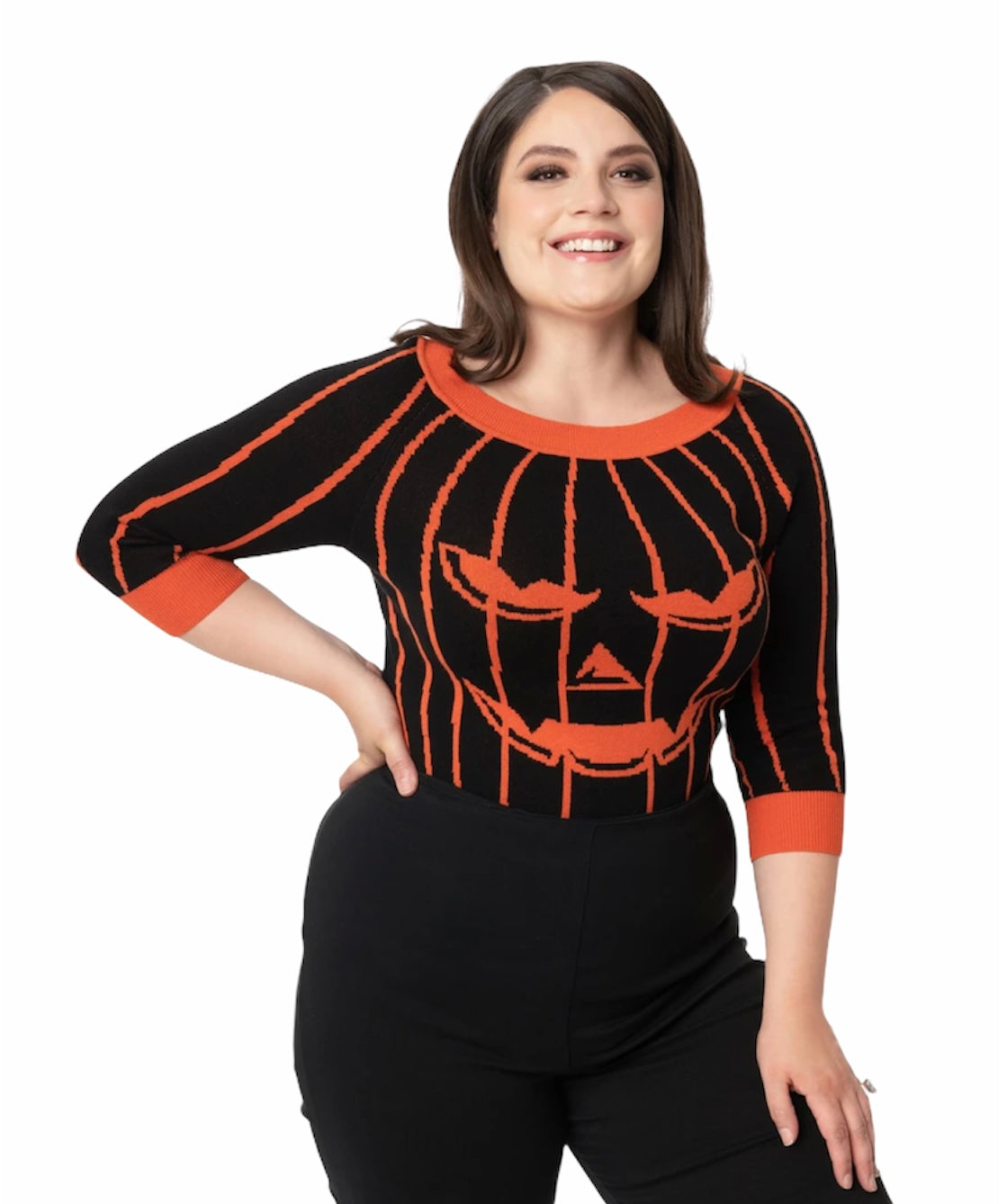 Unique Vintage Black & Orange Stripe Pumpkin Annaleigh Sweater Hip Crypt Halloween Goth Spooky Season