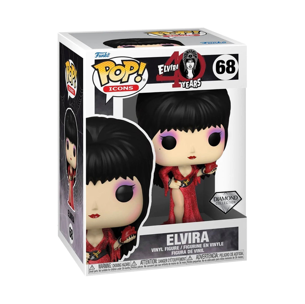 Elvira 40th Anniversary Diamond Glitter Pop! Vinyl Figure #68 Mistress of the Dark Movie Macabre Horror Hostess TV Icons Hip Crypt Entertainment Earth.