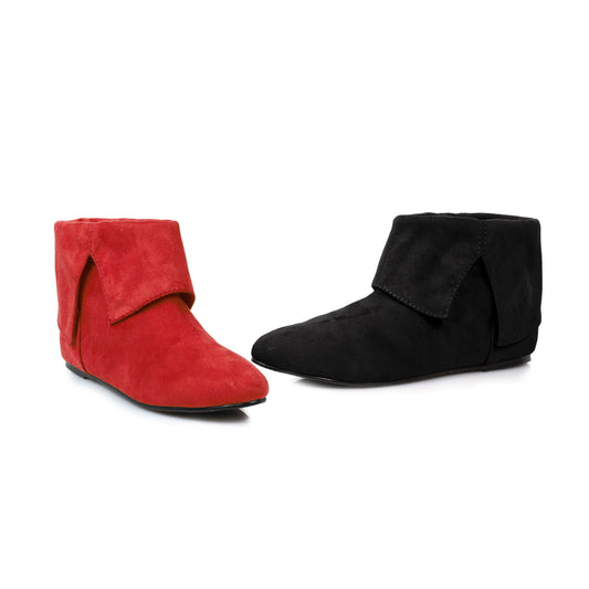 015-QUINN Ellie Shoes  Microfiber Boot.(Blk-Left Red-Right) ANKLE BOOT FLATS