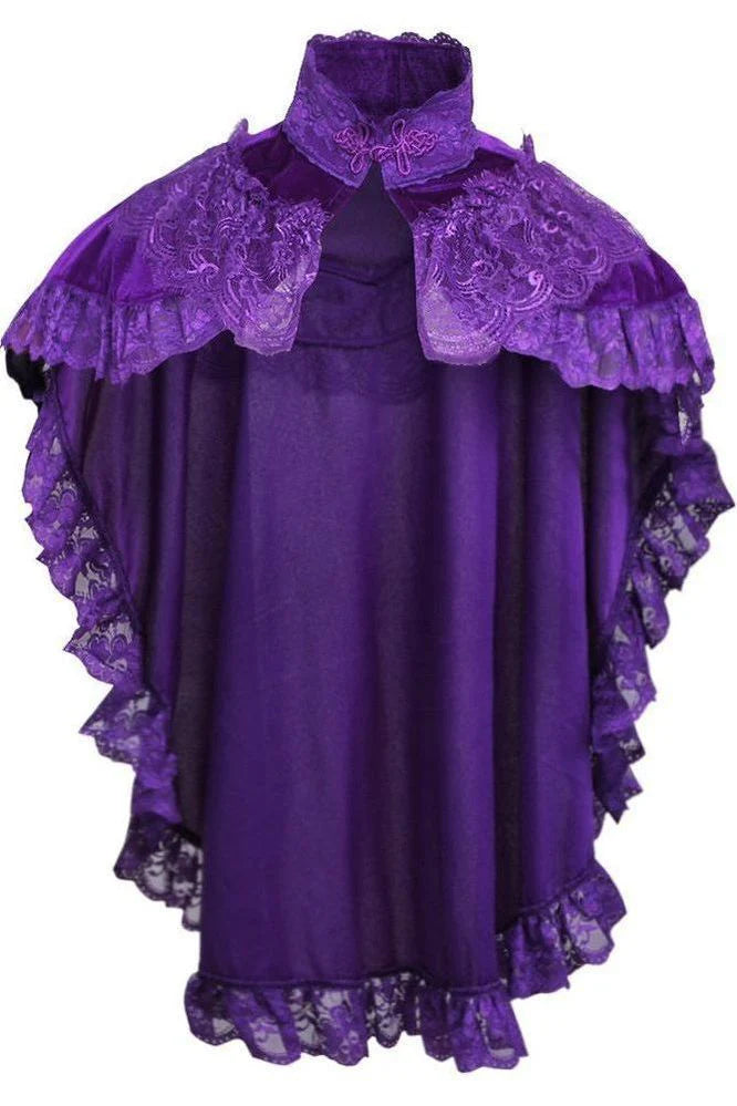 Tapered Dark Purple Velvet & Lace Capelet