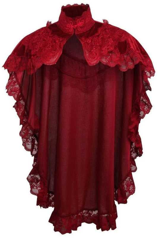 Tapered Dark Red Velvet & Lace Capelet