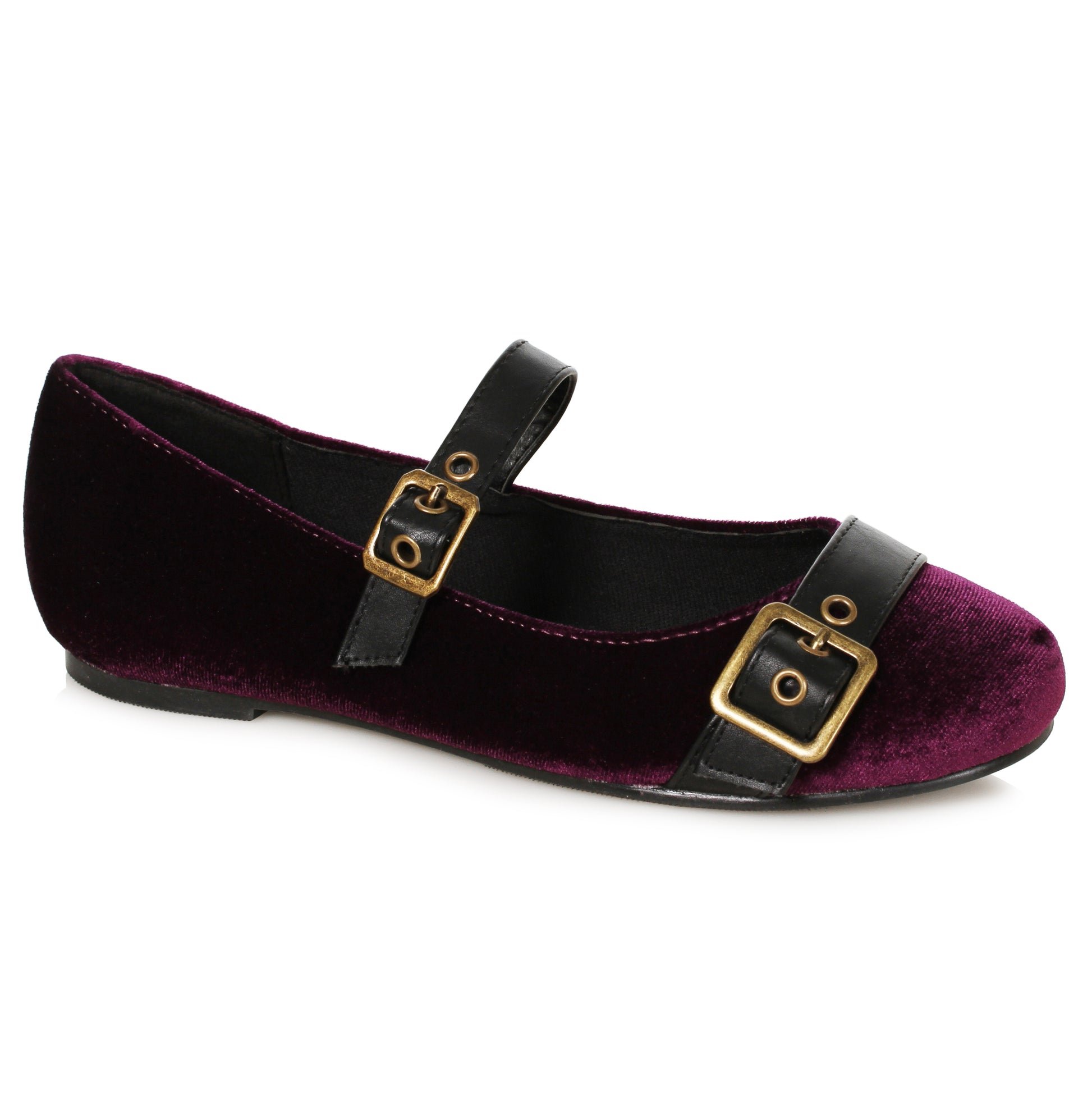 100-EMERALD Ellie Shoes Women's Velvet Witch Flat with Buckles FLATS