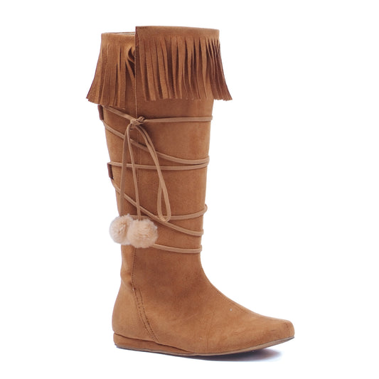 103-DAKOTA Ellie Shoes 1" Heel Boot with fringe and poms. ANKLE BOOT FLATS KNEE HIGH