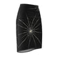 Black gothabilly pencil skirt with a cracked-glass “fractured mirror” design, featuring multiple white shatter patterns across the front. Designed by Hip Crypt, available in sizes XS to 2XL.