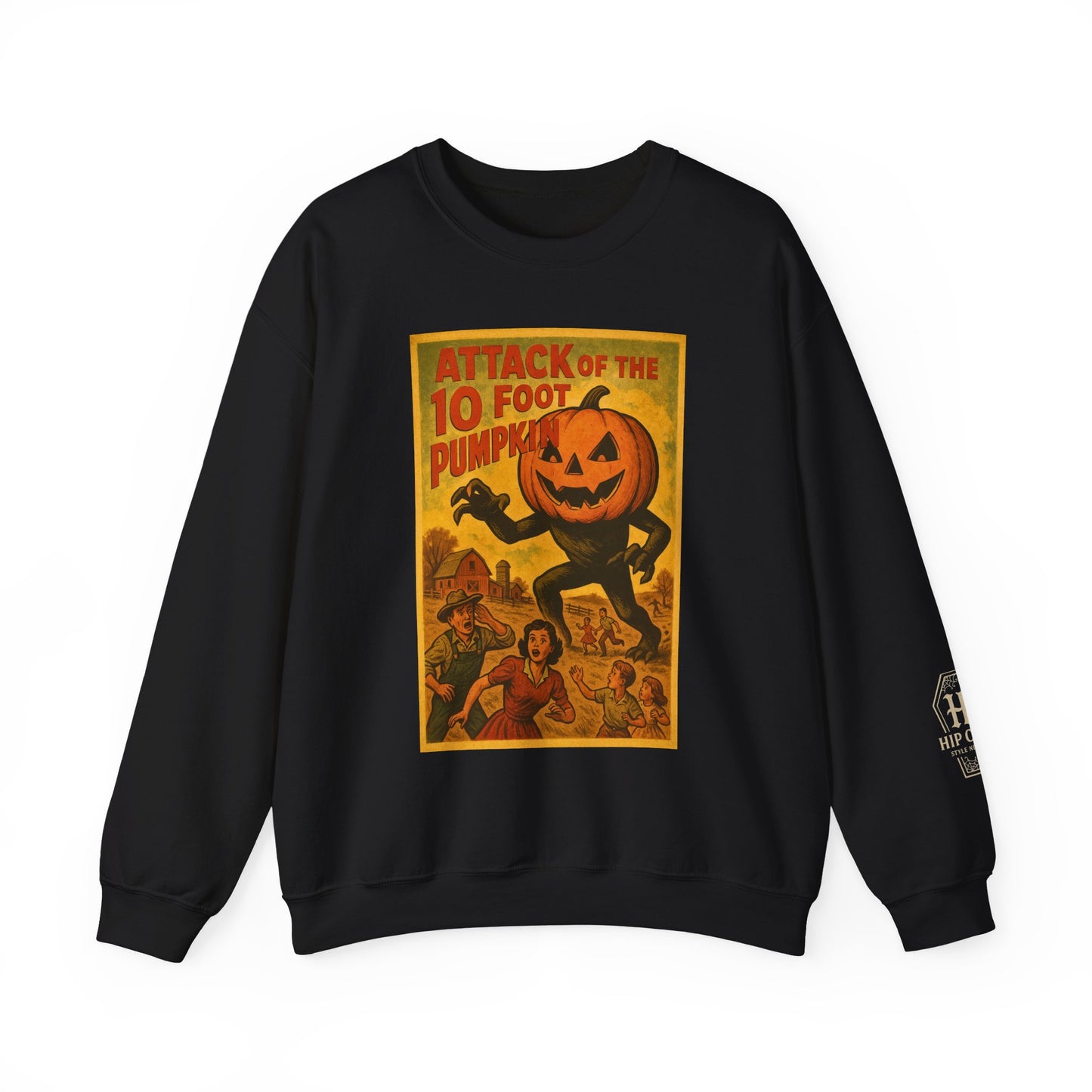 B Movie Crewneck Sweatshirt - "Attack of the 10 Foot Pumpkin" Vintage Poster Design