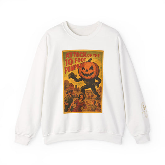 B Movie Crewneck Sweatshirt - "Attack of the 10 Foot Pumpkin" Vintage Poster Design