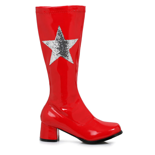 175-STAR 1031 Shoes 1.75" Heel Gogo Boot With Star. Children HEELS KNEE HIGH