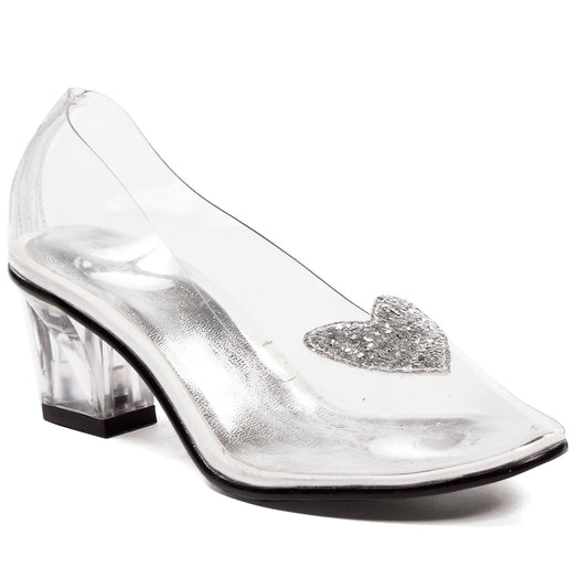 201-ARIEL 1031 Shoes 2" Heel Clear with silver glitter heart slipper Childrens. 2 INCH HEEL PUMPS