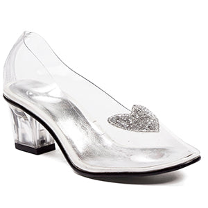 201-ARIEL 2" Heel Clear with silver glitter heart slipper Childrens.