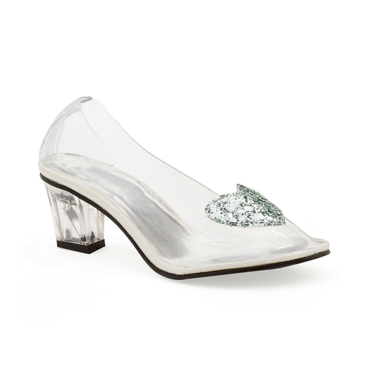 212-ARIEL Ellie Shoes 2" Heel Clear Slipper with Silver Glitter Heart. 2 INCH HEEL PUMPS