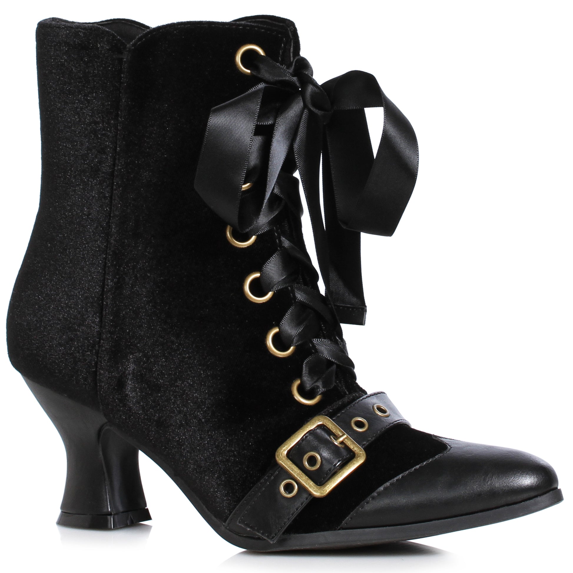 253-CHARMED Ellie Shoes 2.5" Velvet Witch Shoe with Buckles and Bow FESTIVAL ANKLE BOOT 2 INCH HEEL