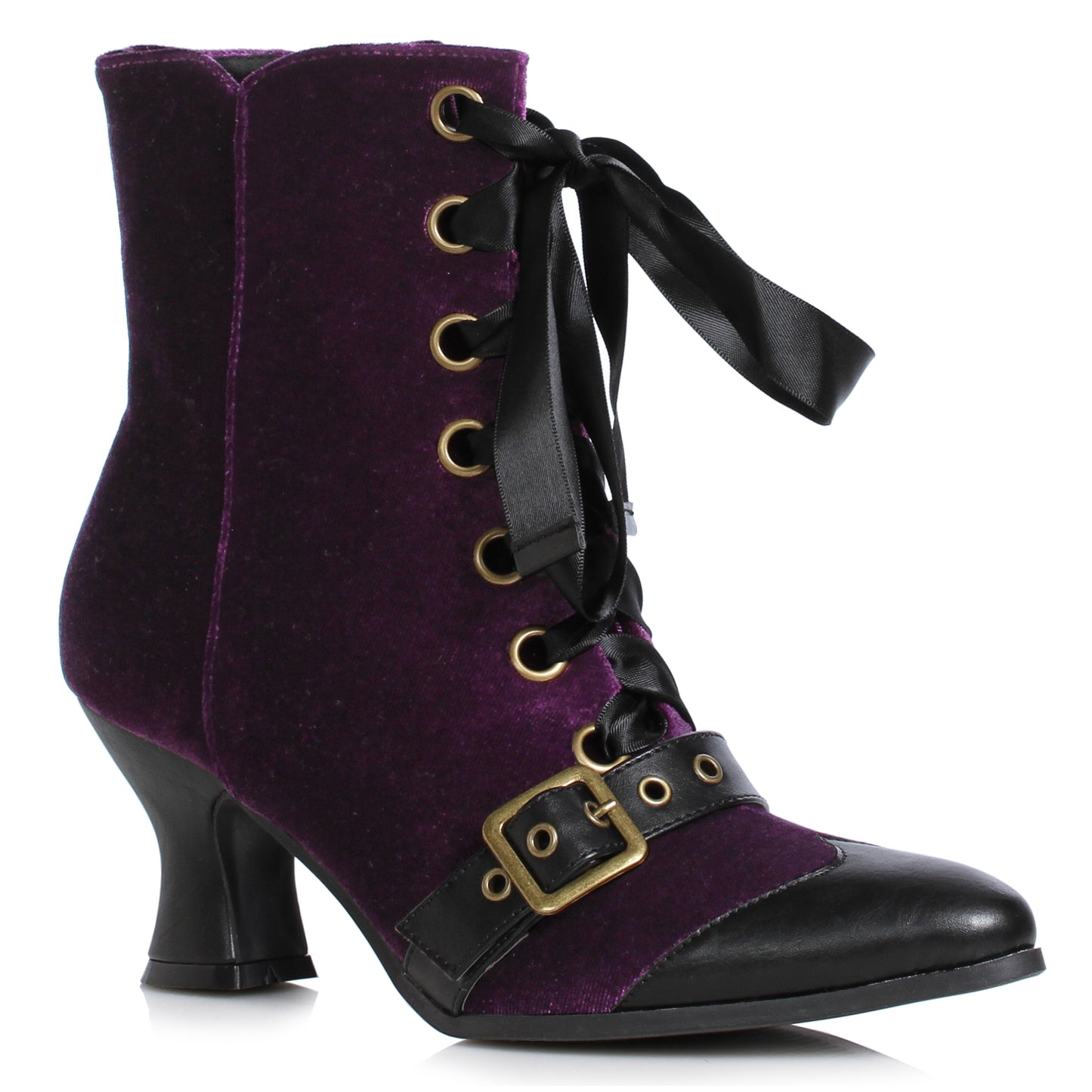 253-CHARMED Ellie Shoes 2.5" Velvet Witch Shoe with Buckles and Bow FESTIVAL ANKLE BOOT 2 INCH HEEL
