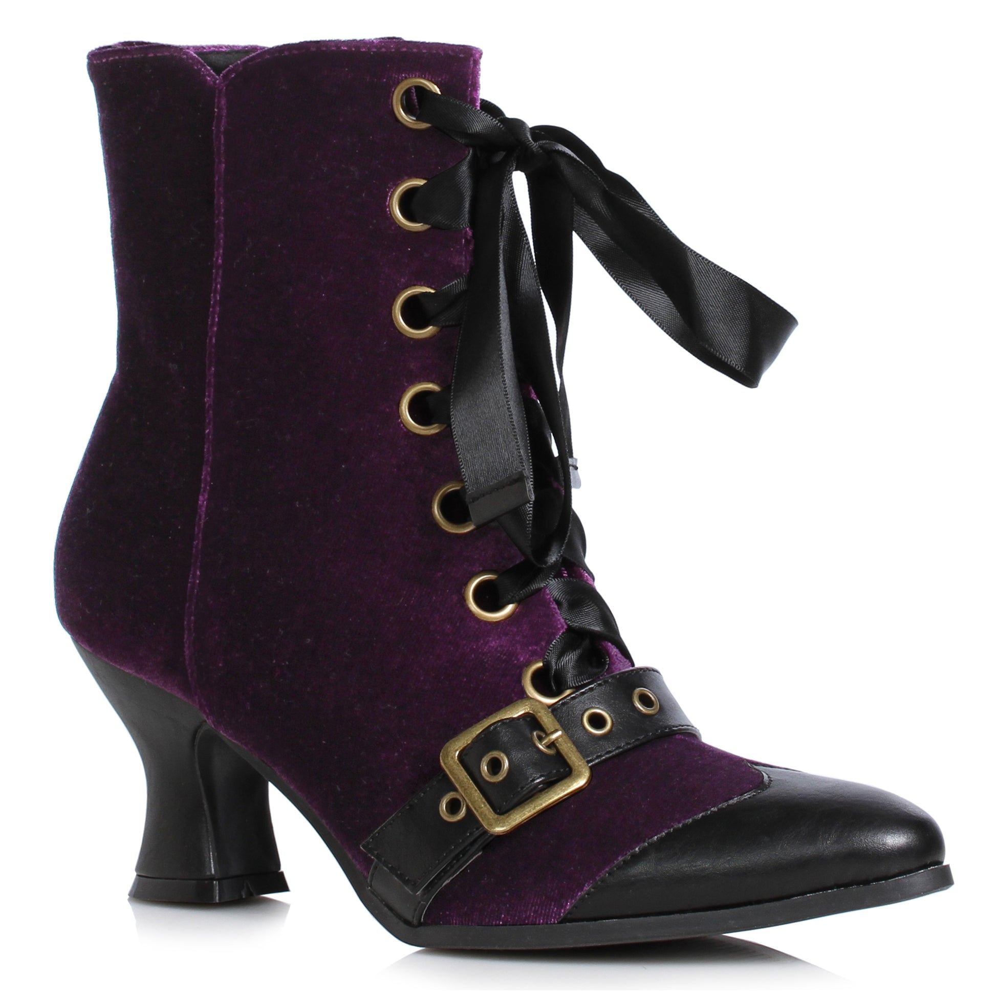 253-CHARMED Ellie Shoes 2.5" Velvet Witch Shoe with Buckles and Bow FESTIVAL ANKLE BOOT 2 INCH HEEL