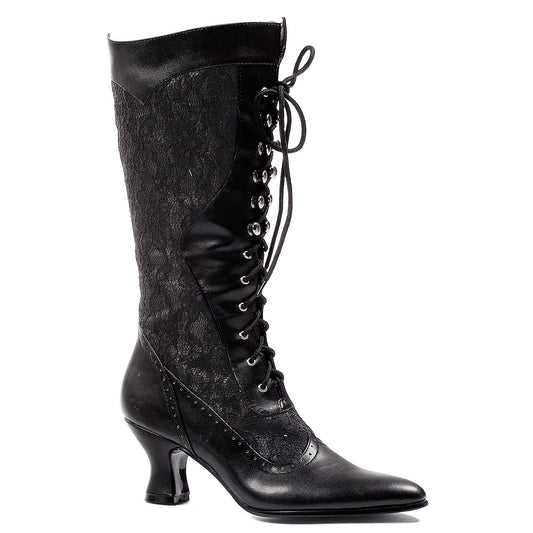 253-REBECCA Ellie Shoes 2.5" Heel Boot with Lace. 2 INCH HEEL KNEE HIGH
