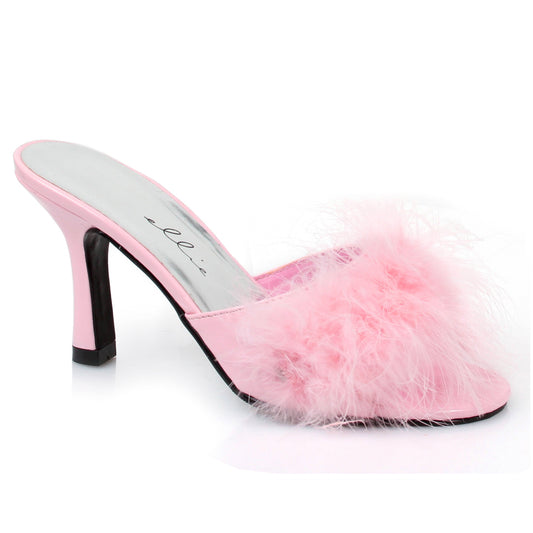 361-SASHA Ellie Shoes 3.5" Heel Maribou Slippers. EXTENDED S 3 INCH HEEL