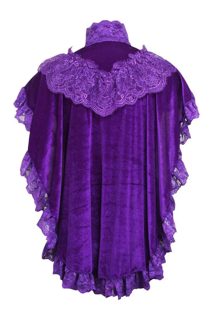 Tapered Dark Purple Velvet & Lace Capelet
