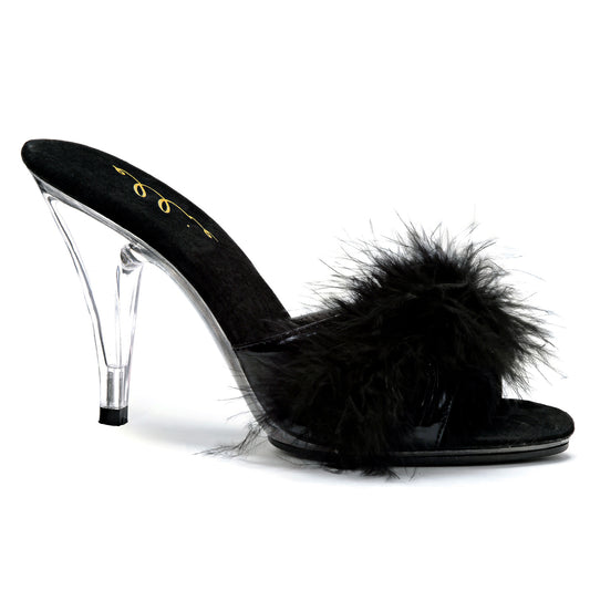 405-SASHA Ellie Shoes 4" Heel Maribou Slippers. EXTENDED S 4 INCH HEEL
