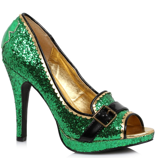 414-PATTY Ellie Shoes 4" Heel Green Glitter  Peep-Toe Pump. 4 INCH HEEL PUMPS