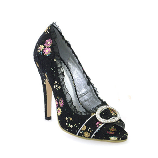 418-TORI Ellie Shoes 4.5" Decorative Fabric Peep-Toe W/Rhinestones. 4 INCH HEEL PUMPS SALES 4 IN