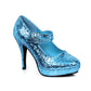 421-JANE-G Ellie Shoes 4" Double Strap Glitter Mary Jane EXTENDED S 4 INCH HEEL PUMPS