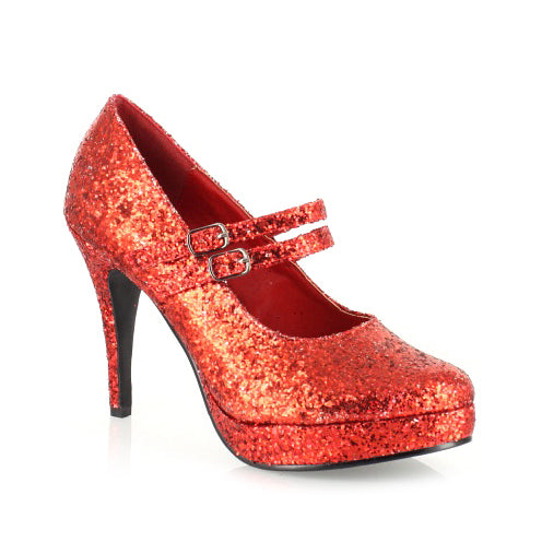 421-JANE-G Ellie Shoes 4" Double Strap Glitter Mary Jane EXTENDED S 4 INCH HEEL PUMPS