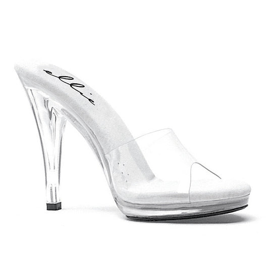 421-VANITY Ellie Shoes 4.5" Heel Clear Mule. COMPETITIO EXTENDED S 4 INCH HEEL